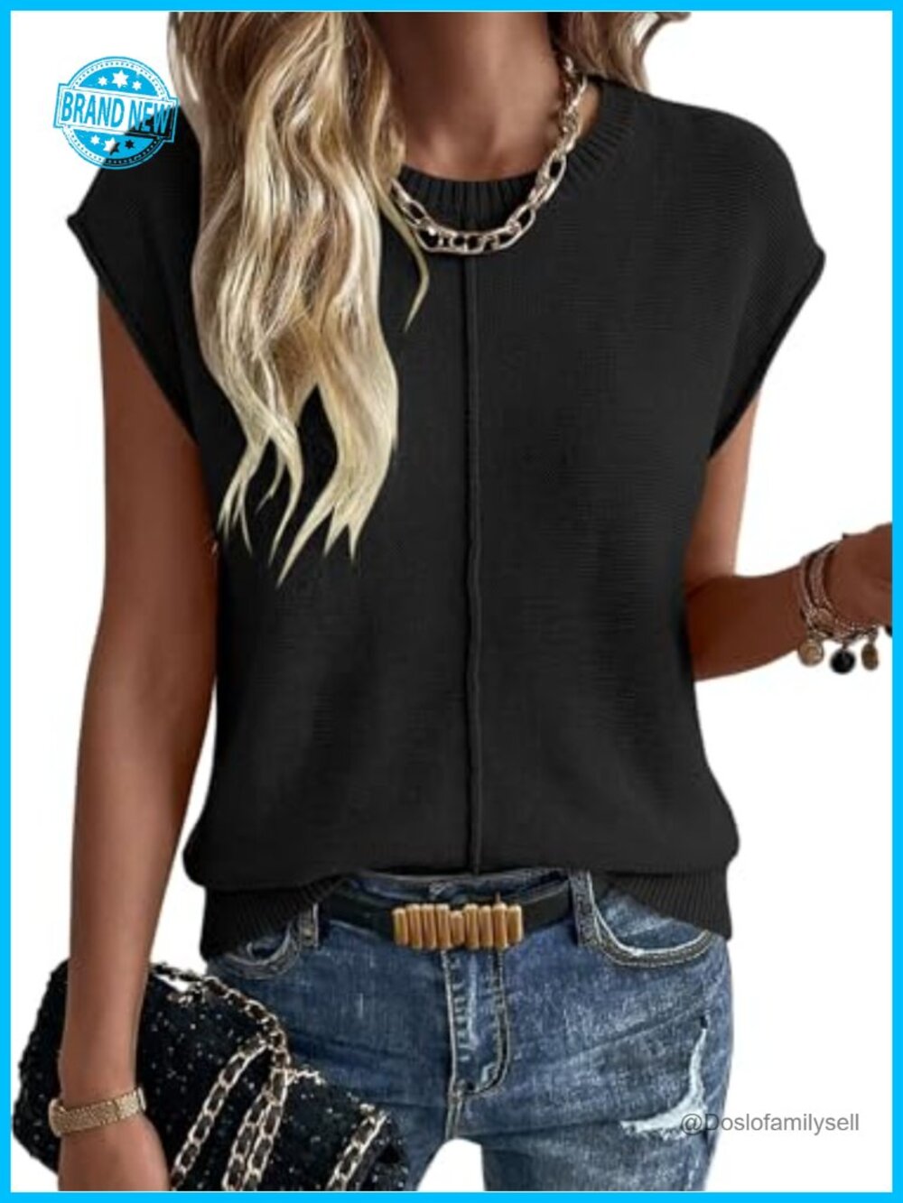 Women's Summer Sweater Lightweight Crew Neck Cap Sleeve Loose Fit Knit Crochet